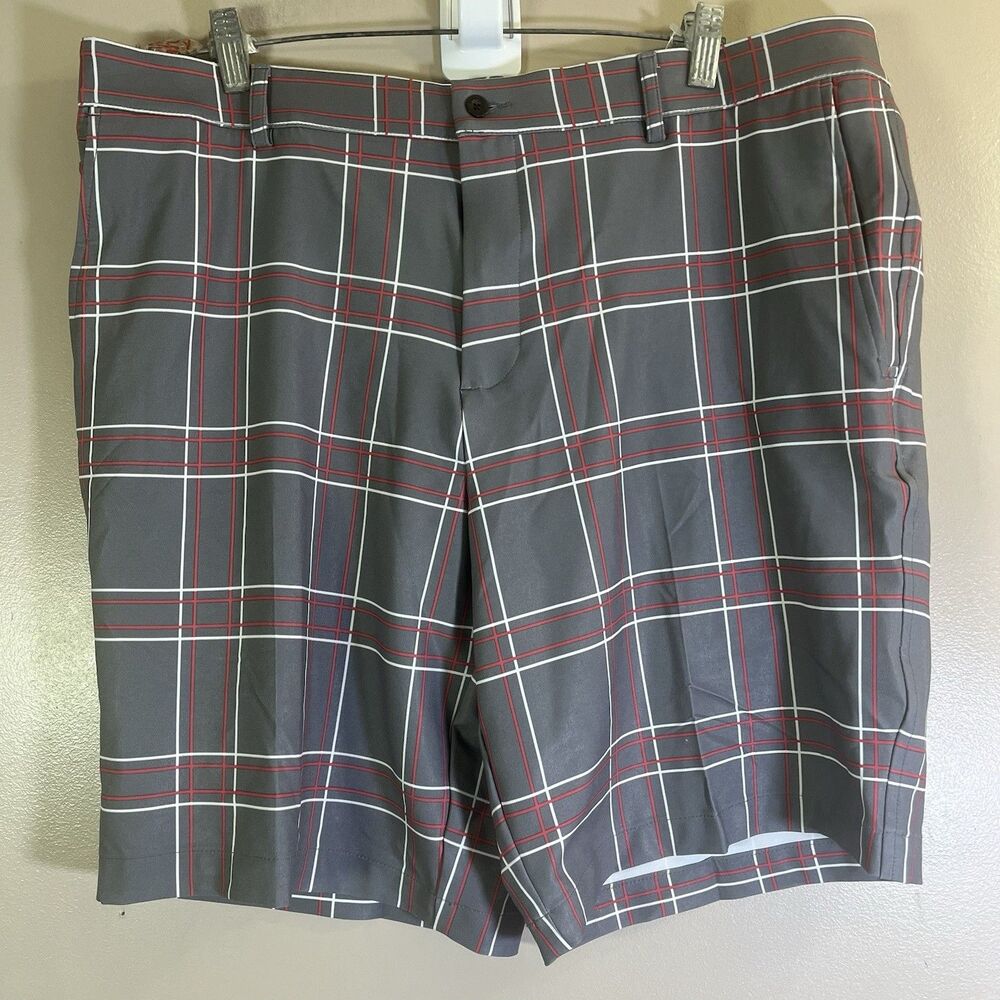 Dunning Golf Shorts Mens 38 Charcoal Gray Plaid Performance Stretch Flat Front